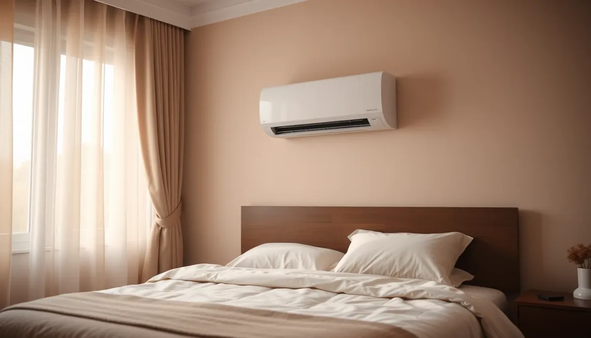 Pompe à chaleur murale silencieuse installée dans une chambre apaisante