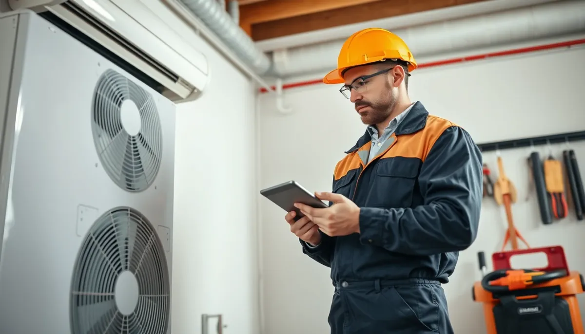 Technicien certifié RGE vérifiant l'installation d'une pompe à chaleur Atlantic Alféa