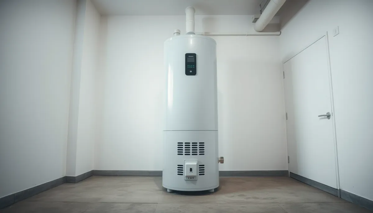 Vue de trois quarts du chauffe-eau thermodynamique Atlantic Calypso sur socle