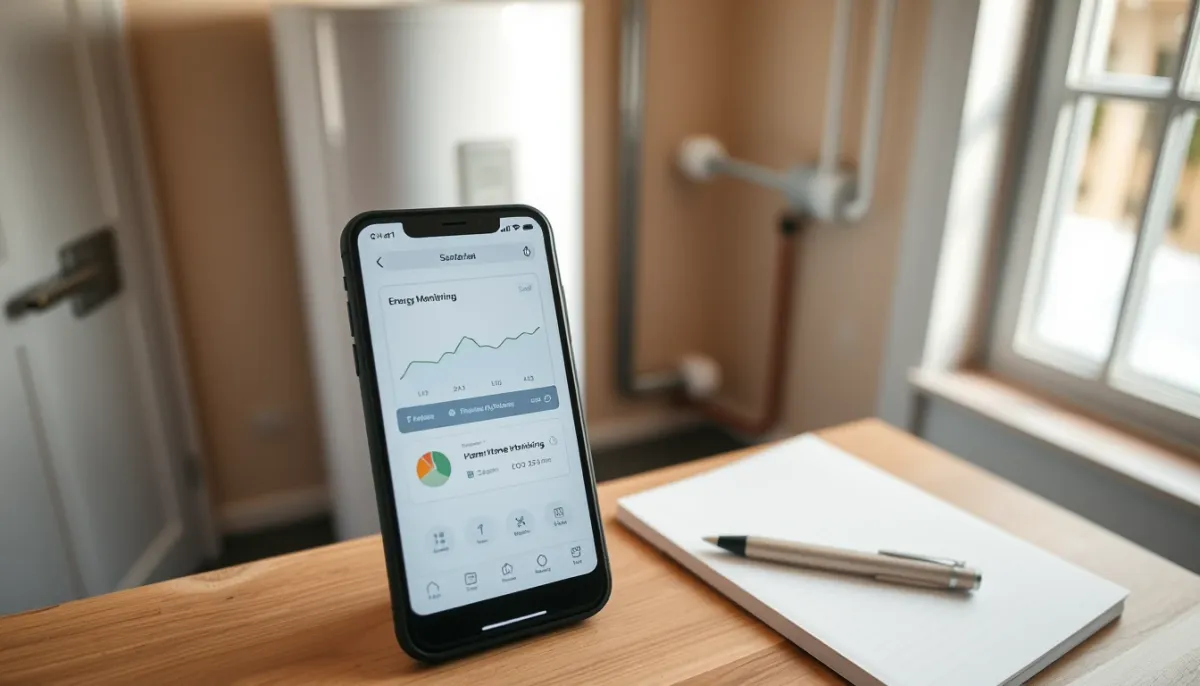 Application Cozytouch de suivi de consommation affichée sur un smartphone près du chauffe-eau