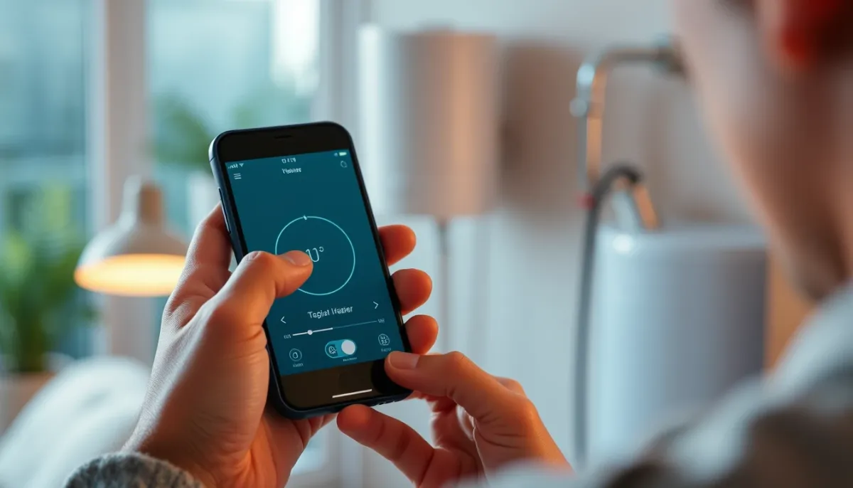 Utilisateur pilotant son chauffe-eau thermodynamique à distance via une application mobile