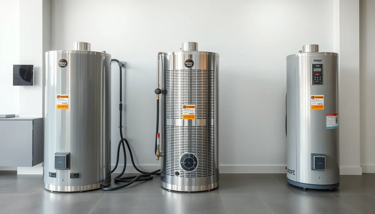Comparatif de trois modèles de chauffe-eau thermodynamiques exposés côte à côte
