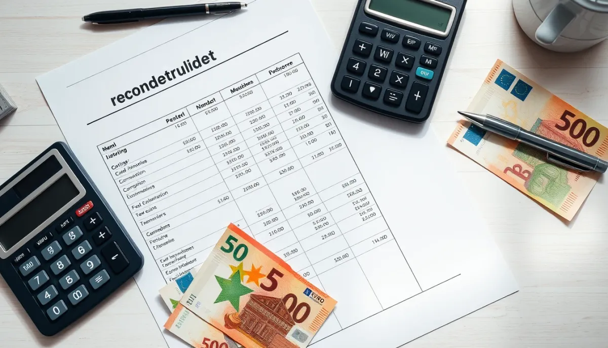 Budget de rénovation avec billets en euros et calculatrice pour le reste à charge