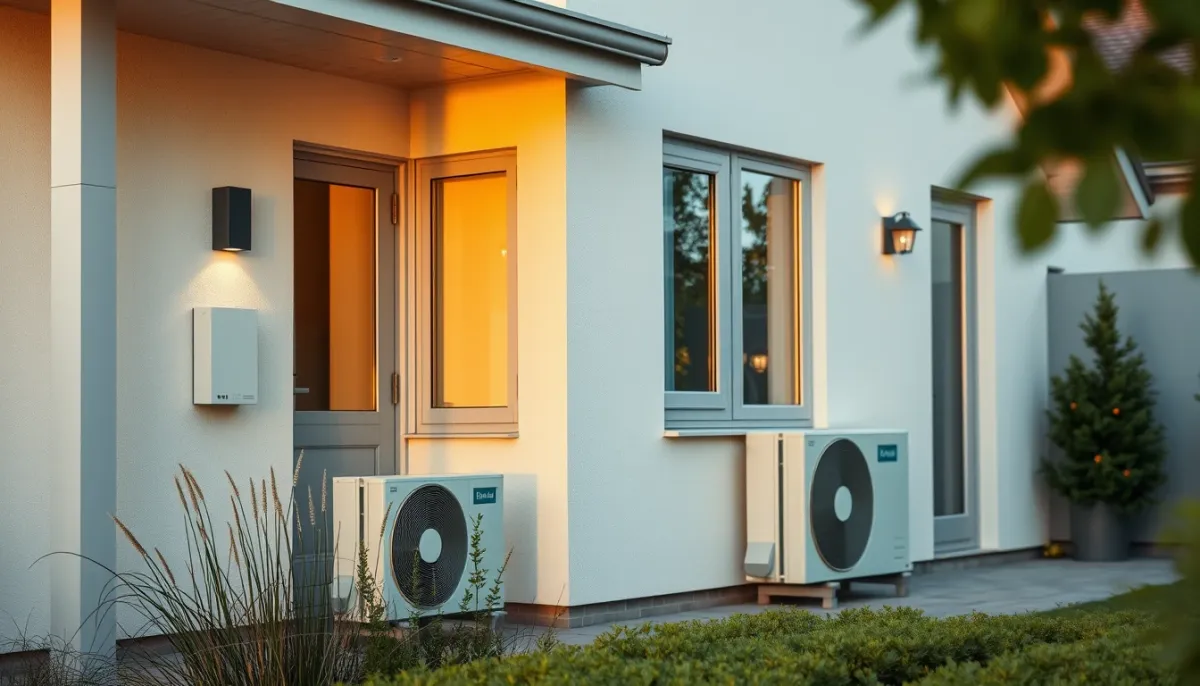 Maison moderne équipée d'un chauffe-eau thermodynamique à la golden hour