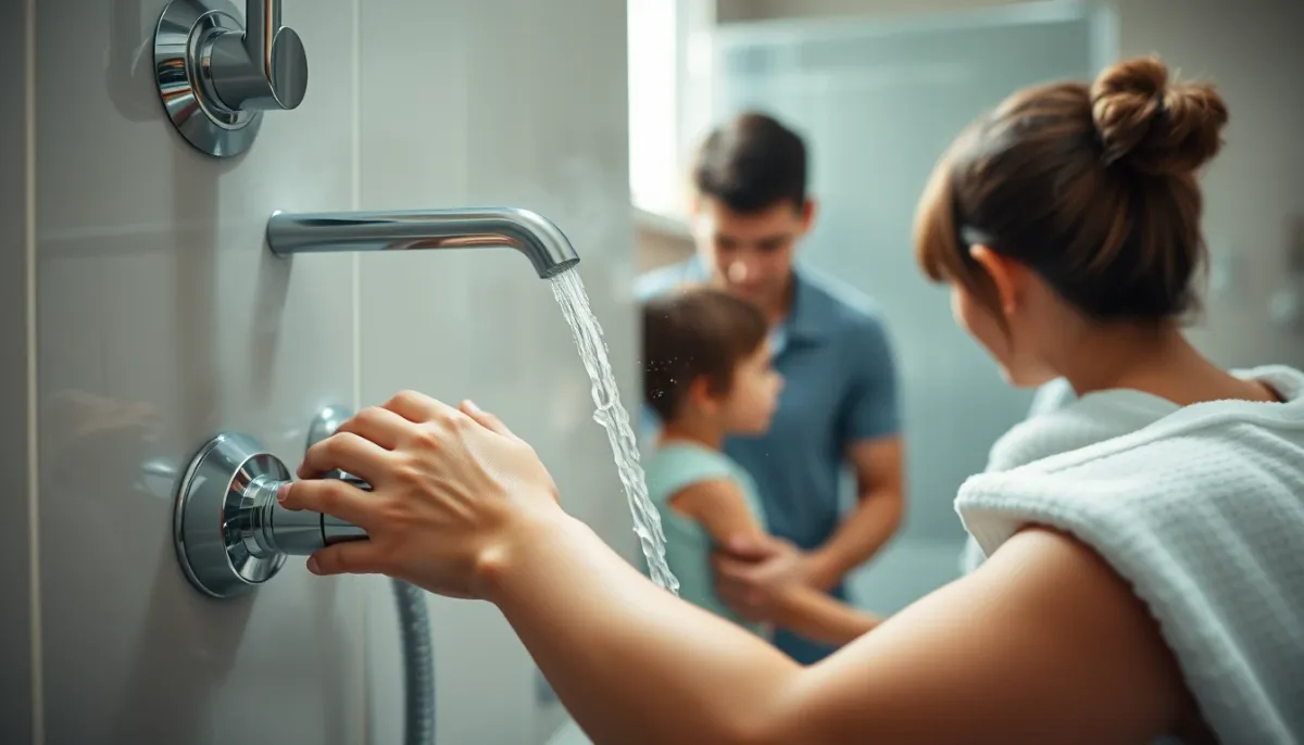Utilisation quotidienne de l'eau chaude dans une salle de bain moderne équipée d'un chauffe-eau thermodynamique