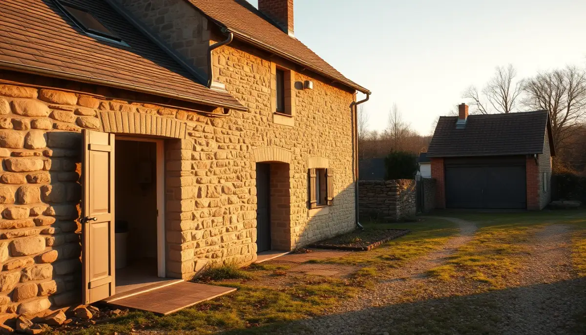 Maison individuelle en Lot-et-Garonne avec un garage où est installé un chauffe-eau thermodynamique Ariston Nuos