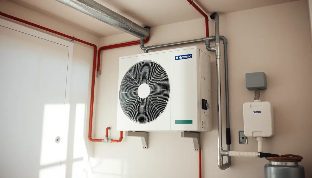 Module hydraulique de pompe à chaleur air/eau installé dans un local technique
