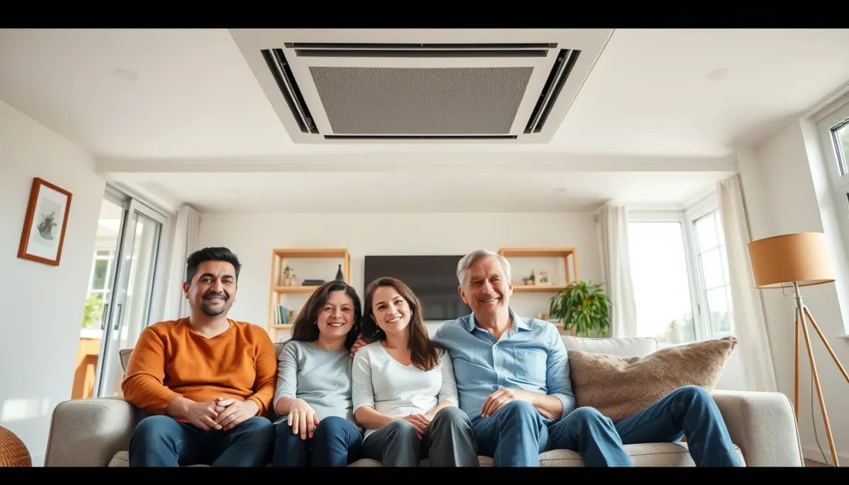 Famille profitant d'un confort optimal grâce à une climatisation gainable