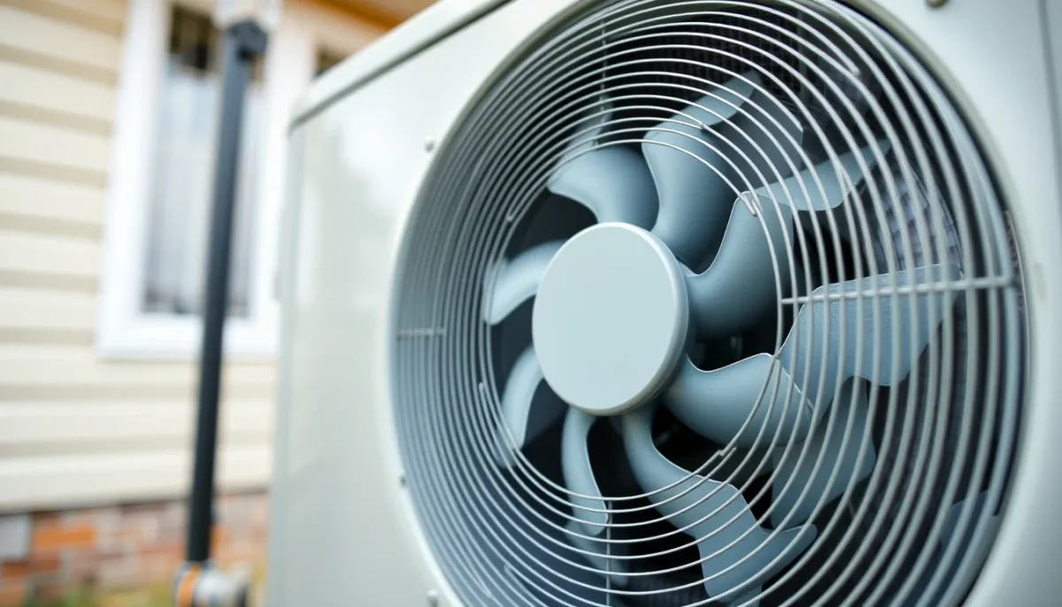 Gros plan sur l'unité extérieure d'une pompe à chaleur air/eau réversible