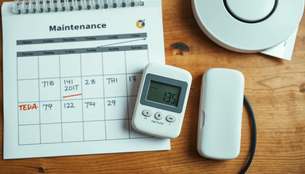Calendrier avec dates d'entretien marquées pour une pompe à chaleur air/air