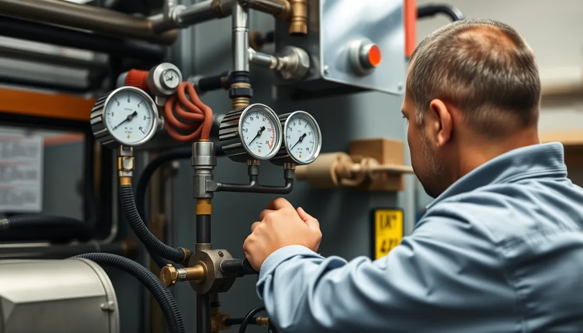 Technicien vérifiant le circuit frigorifique d'un chauffe-eau thermodynamique