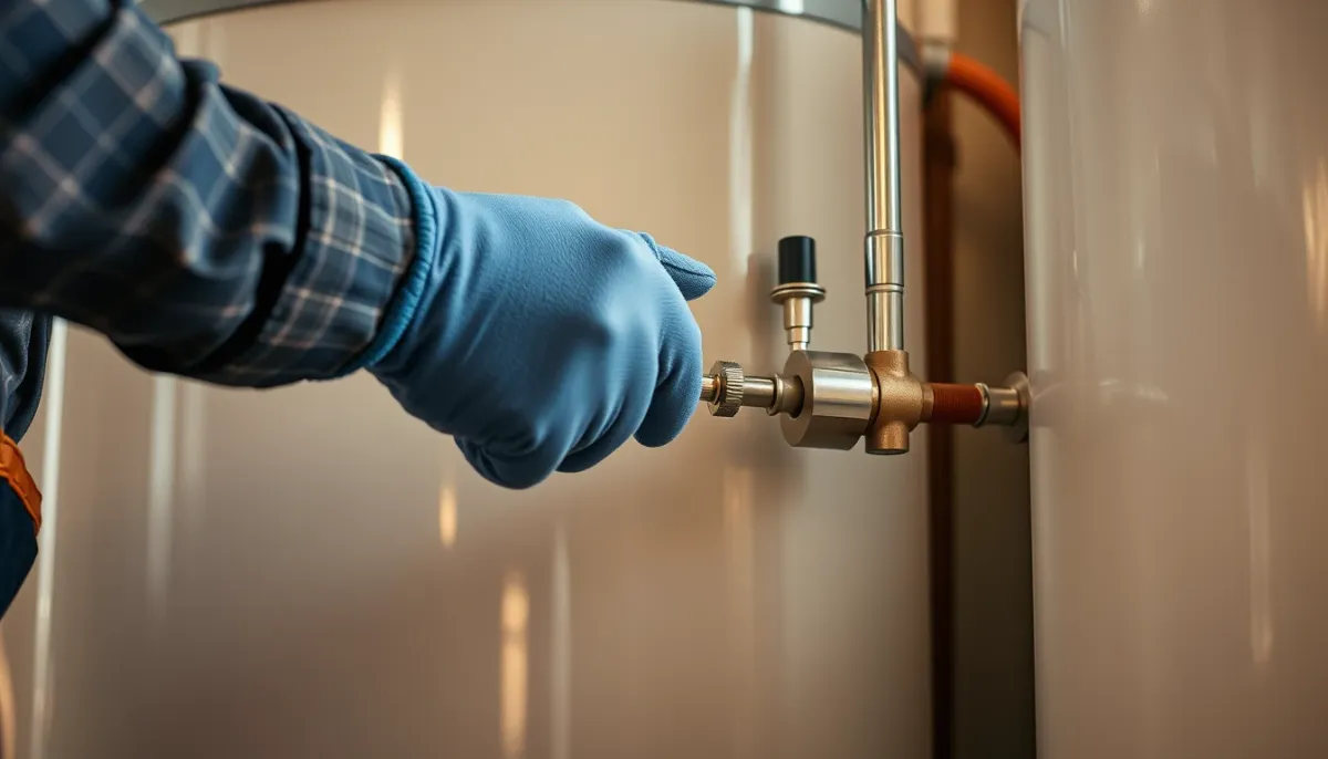 Technicien qualifié effectuant le contrôle de l'anode d'un chauffe-eau thermodynamique