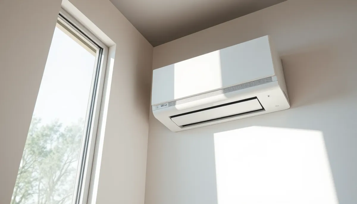 Climatisation réversible fixe murale dans une chambre, discrète et silencieuse